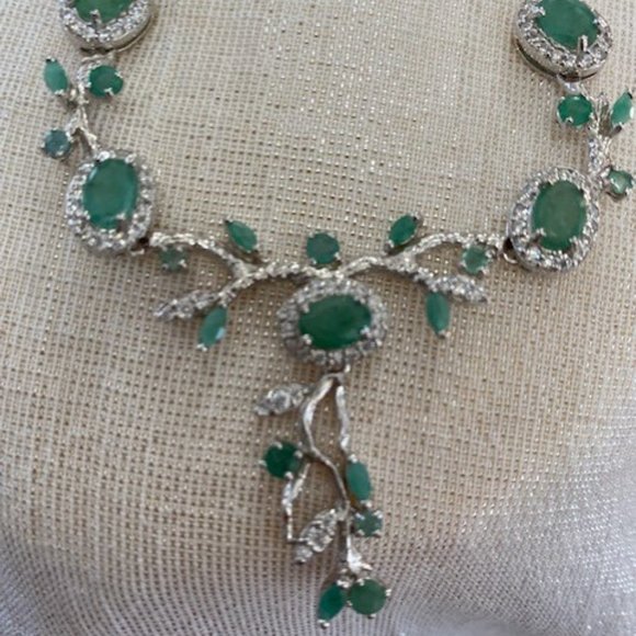 Jewelry - 🌸🌟2 X HOST PICK 🌸🌟 Genuine Emerald 14K White Gold & Silver Necklace 21" $795